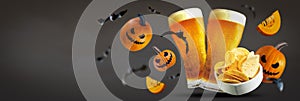 Lager beer and chips autumn Halloween holiday background