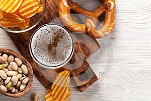 Lager beer mug and snacks