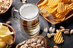 Lager beer mug and snacks