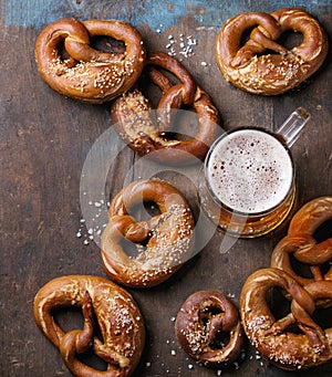 Lager beer with pretzels