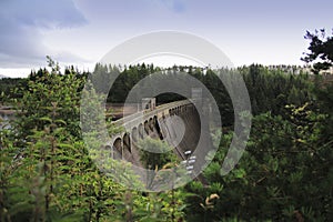 Laggan Dam at Loch Laggan, with traffic jam wall in Scotland