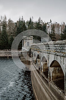 Laggan Dam and Roy bridge on River Spean in Scotland.