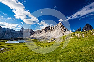 Laghi Dei Piani lake in Tre Cime di Lavaredo natural park in the morning