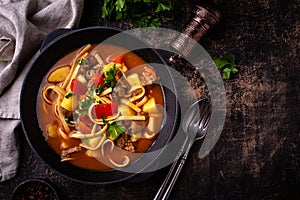 Lagman with beef and vegetables