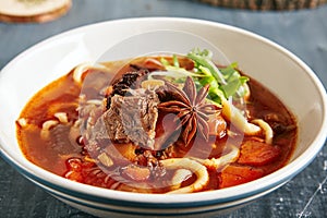 Lagman or Laghman of Beef and Pulled Homemade Noodles photo