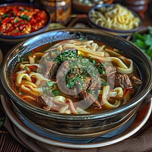 Lagman or Laghman, Traditional Thick Warming Beef Soup is Popular in Uzbekistan and Kazakhstan