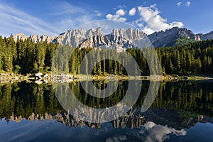 Lago Antorno with mountain reflection photo