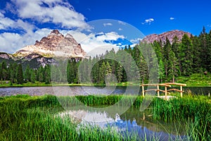 Lago Antorno and The Tre Cime di Lavaredo in Dolomites, Italy