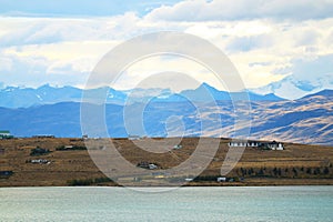 Lago Argentino or Argentino Lake with an islet as seen from the Town of El Calafate, Patagonia, Argentina