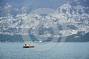 ISEO LAKE, ITALY, 20 OCTOBER, 2018: Boat on Iseo Lake photo