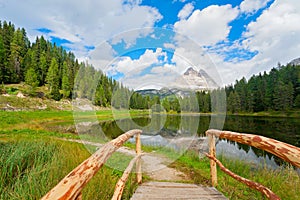 Lago di Antorno, beautiful lake in the Dolomites, South Tyrol, Italy