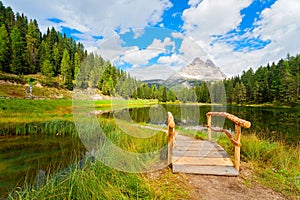 Lago di Antorno, beautiful lake in the Dolomites, South Tyrol, Italy