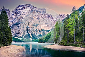 Lago di Braies, Italy - Dolomites mountains scenics