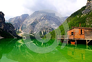 Lago di Braies Pragser Wildsee in Dolomites photo