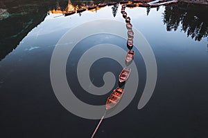 Lago di Braies Pragser Wildsee Drone autumn fall Italy Boats and reflection photo