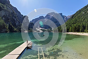 Lake Braies in the summer in Italy photo
