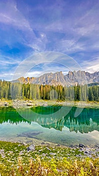 Lago di Carezza,Elevation 1,519m, an alpine masterpiece with emerald waters photo