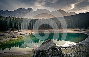 Lago di Carezza Karersee is one of the most beautiful alpine lakes.