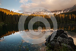 Lago di Carezza at sunset