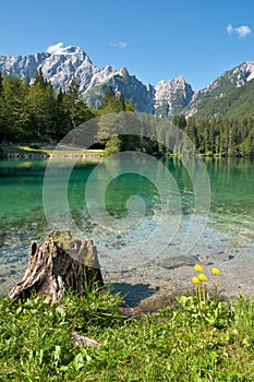 Lago di Fusine e monte Mangart photo