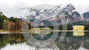 Lago Di Fusine - Mangart Lake in the autumn or winter photo