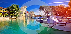 Lago di Garda town of Sirmione turquoise watefrront panoramic vi
