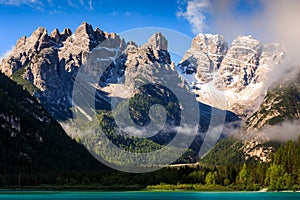 Lago di Landro Lake in the Dolomites, South Tyrol, Italy photo