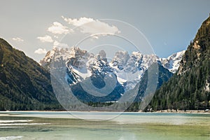Lago Di Landro Lake and Mount at Dolomites, Italy