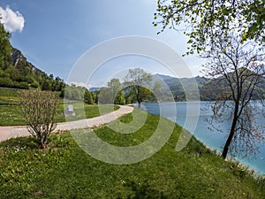 Lago di Ledro , a mountain lake in Trentino, northern Italy