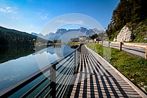 Lago di Misurina mirror lake in the Dolomites photo