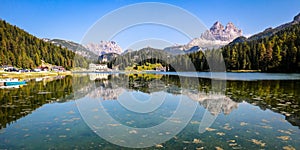 Lago di Misurina mountain panorama of the Dolomites, Italiy photo