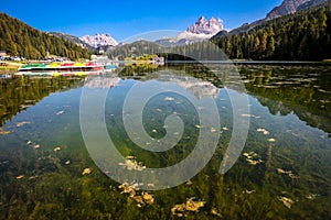 Lago di Misurina mirror lake in the Dolomites