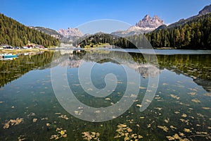 Lago di Misurina mirror lake in the Dolomites photo