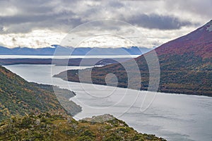 Lago escondido aerial shot, tierra del fuego, argentina photo