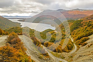 Lago escondido aerial shot, tierra del fuego, argentina photo