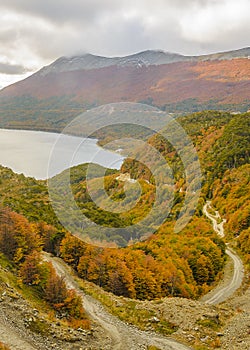 Lago escondido aerial shot, tierra del fuego, argentina photo