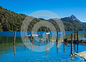 Lago Espejo Grande near Villa la Angostura in Neuquen Province, Argentina. Beautiful sunset on Lago Espejo Grande photo