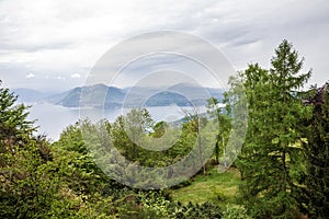 Lago Maggiore botanical garden, Stresa lake landscape, Italy, Lombardy
