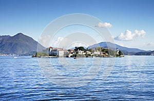 Lago Maggiore and Isola Bella seen from the shore of Stresa town, Lago Maggiore