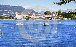 Lago Maggiore and Isola dei Pescatori seen from the shore of Stresa town. Lago Maggiore, Italy, Europe, end october 2016