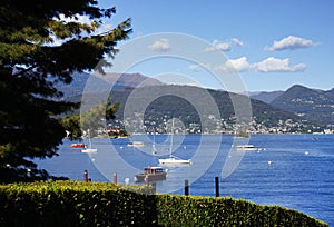 Lago Maggiore with small waves, seen from the shore of Stresa town