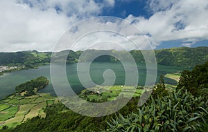 Lagoa Azul Lake in Sao Miguel island in the Azores, Portugal photo