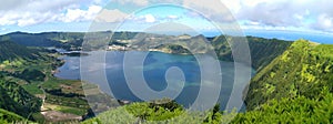 Lagoa Azul, view from Northern point, Miradouro das Cumeeiras, Sete Cidades, Sao Miguel Island, Azores, Portugal