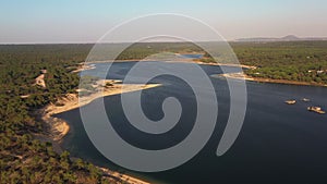 Lagoa de Albufeira Aerial view, natural lake near Atlantic Ocean Portuguese coastline