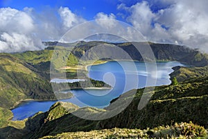 Lagoa do Fogo and green valley on San Miguel island photo