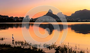 Lagoa Rodrigo de Freitas at sunset, Rio de Janeiro Brazil photo