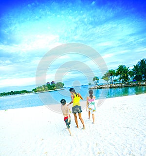 Lagoon beach family fun in tropics