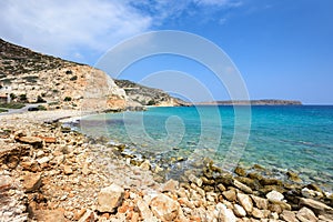 Lagoon with clear blue water at Crete island near Sitia town, Greece.