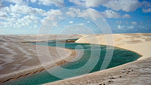 Lagoon and dunes at Grandes Lencois, Lencois Maranhenses National Park, Maranhao, Brazil photo