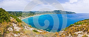 Lagoon and high cliffs near Agios Georgios, Corfu, Greece